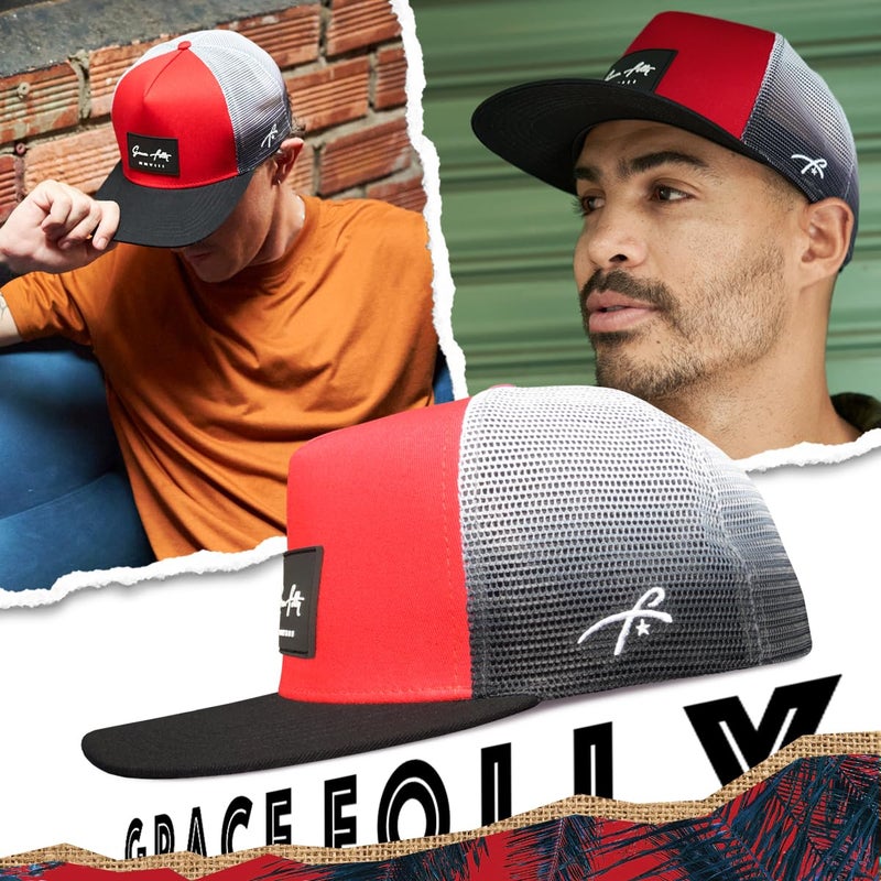 Grace Folly Trucker Hat for Men & Women. Snapback Mesh Caps (US, Alpha, One Size, One Size, Red & Black with Fade) - Image 2